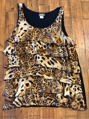 Dots Leopard Ruffle Tank Top - Brown and Black